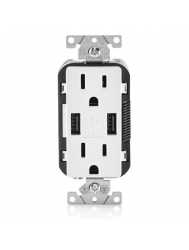 Leviton T5632-W 15-Amp USB Charger/Tamper Resistant Duplex Receptacle, White